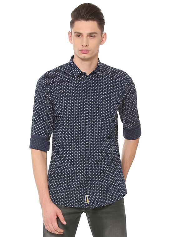 navy blue cotton casual shirt - 15609451 - Zoom Image - 1