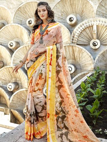 Abstract printed saree with blouse - 15609476 - Very Small Image - 1