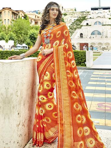 Geometrical printed saree with blouse - 15609479 - Very Small Image - 1