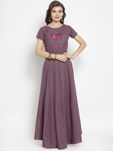 Lilac Embroidered flared kurta - 15609741 - Very Small Image - 1