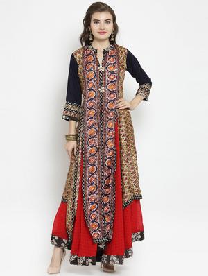 Layered silk blend kurta - 15609742 - Standard Image - 1