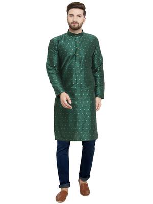 green dupion long kurta - 15609786 - Standard Image - 1