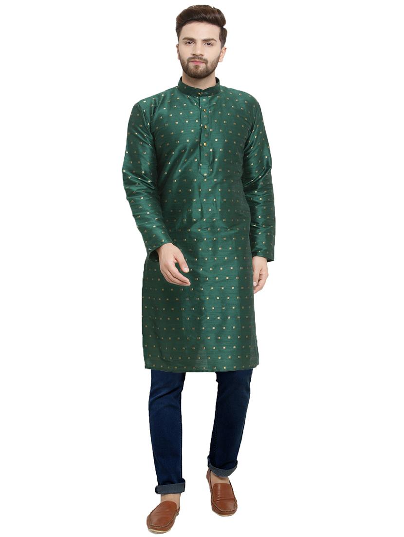 green dupion long kurta - 15609786 - Zoom Image - 1