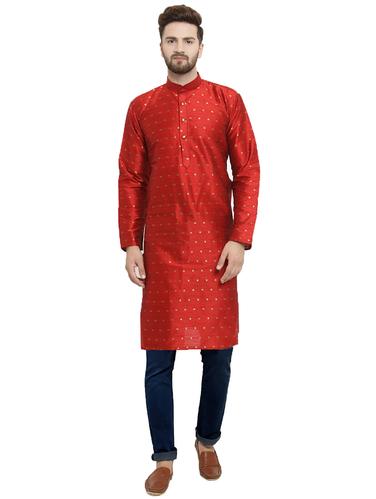red dupion long kurta - 15609787 - Very Small Image - 1