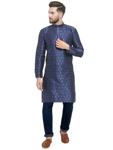 blue dupion long kurta - 15609788 - Very Small Image - 1