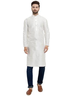 white dupion long kurta - 15609790 - Standard Image - 1