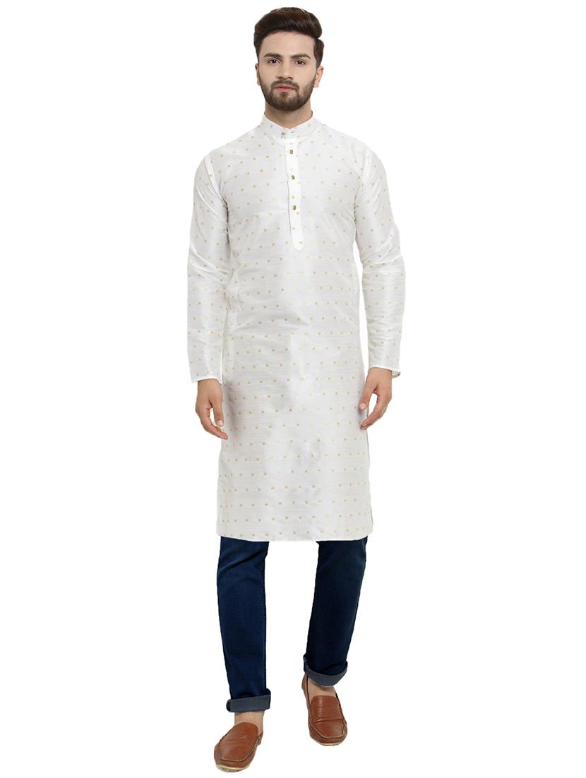 white dupion long kurta - 15609790 - Zoom Image - 1