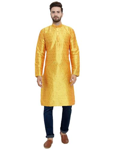yellow dupion long kurta - 15609791 - Very Small Image - 1