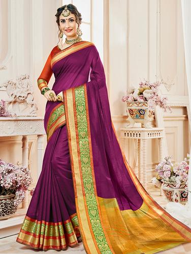 paisley zari border woven saree with blouse - 15610160 - Very Small Image - 1