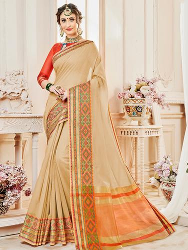 geometrical zari border woven saree with blouse - 15610162 - Very Small Image - 1