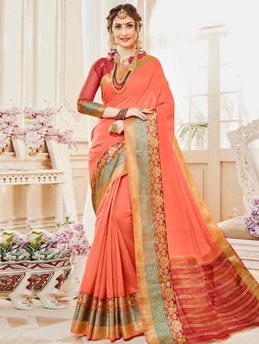 paisley zari border woven saree with blouse - 15610163 - Very Small Image - 1