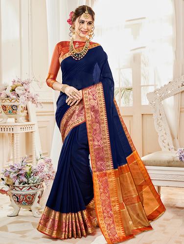 floral zari border woven saree with blouse - 15610164 - Very Small Image - 1