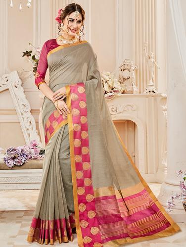 checkered zari border woven saree with blouse - 15610167 - Very Small Image - 1