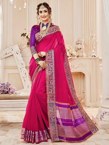 floral zari border woven saree with blouse - 15610168 - Very Small Image - 1