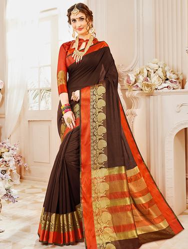 paisley zari border woven saree with blouse - 15610169 - Very Small Image - 1