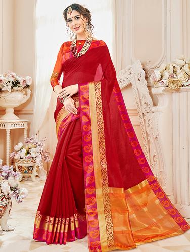 paisley zari border woven saree with blouse - 15610170 - Very Small Image - 1