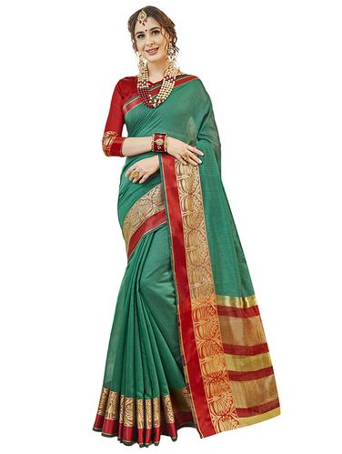 conversational zari border woven saree with blouse - 15610171 - Very Small Image - 1