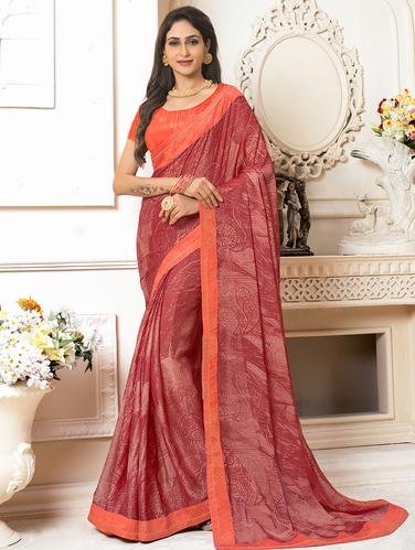 lace border abstract printed saree with blouse - 15610173 - Very Small Image - 1