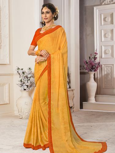 contrast lace border printed saree with blouse - 15610174 - Very Small Image - 1