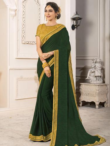 contrast lace border printed saree with blouse - 15610175 - Very Small Image - 1