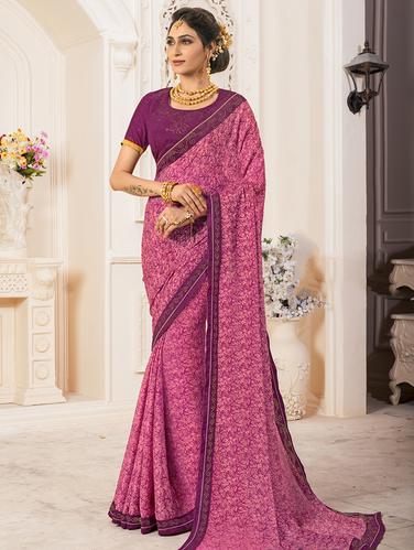 embellished lace border printed saree with blouse - 15610176 - Very Small Image - 1