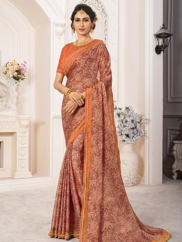 embellished lace border printed saree with blouse - 15610178 - Very Small Image - 1