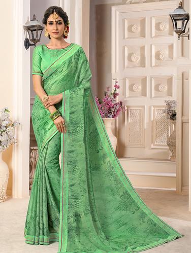 embellished lace border printed saree with blouse - 15610180 - Very Small Image - 1
