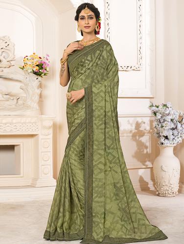lace border geometrical printed saree with blouse - 15610182 - Very Small Image - 1