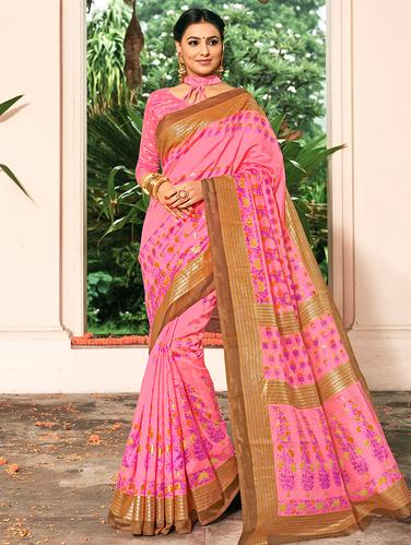 floral foil printed saree with blouse - 15610186 - Very Small Image - 1