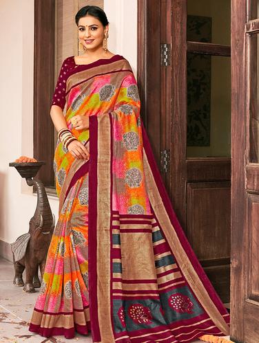 conversational foil printed saree with blouse - 15610189 - Very Small Image - 1