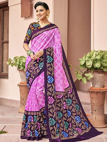 floral foil printed saree with blouse - 15610192 - Very Small Image - 1