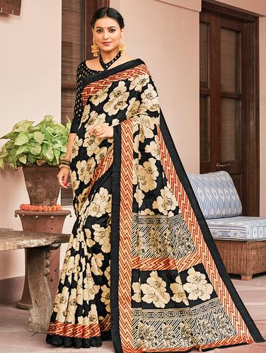 floral foil printed saree with blouse - 15610193 - Very Small Image - 1