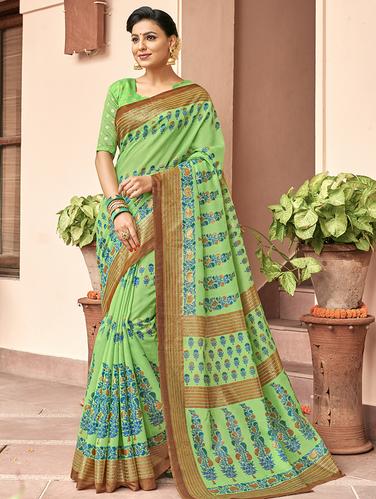 floral foil printed saree with blouse - 15610195 - Very Small Image - 1