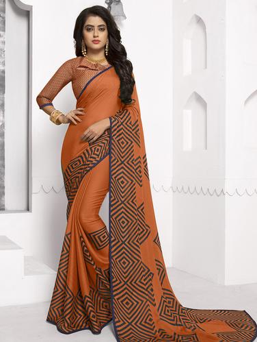 piping border geometrical printed saree with blouse - 15610204 - Very Small Image - 1