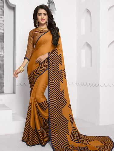 piping border geometrical printed saree with blouse - 15610207 - Very Small Image - 1