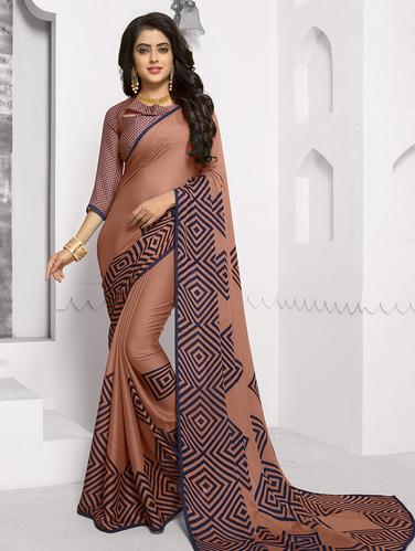 piping border geometrical printed saree with blouse - 15610208 - Very Small Image - 1