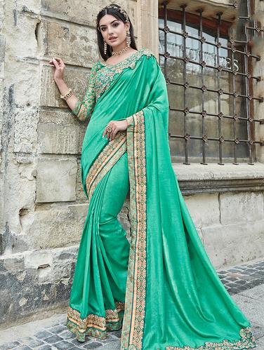 floral embroidered border saree with blouse - 15610211 - Very Small Image - 1