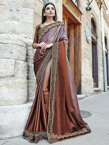 embroidered border ombre saree with blouse - 15610213 - Very Small Image - 1