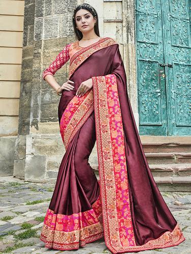 embroidered lace border saree with blouse - 15610217 - Very Small Image - 1