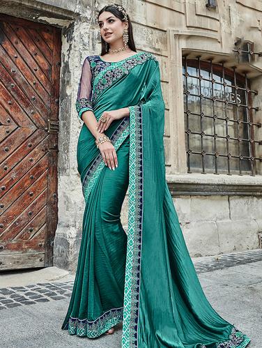 floral embroidered border saree with blouse - 15610219 - Very Small Image - 1