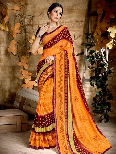 geometrical embroidered orange saree with blouse - 15610223 - Very Small Image - 1