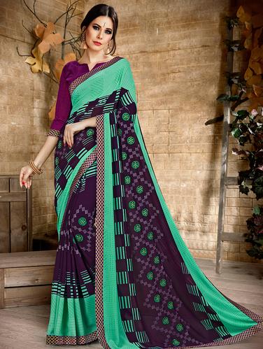geometrical resham embroidered saree with blouse - 15610227 - Very Small Image - 1