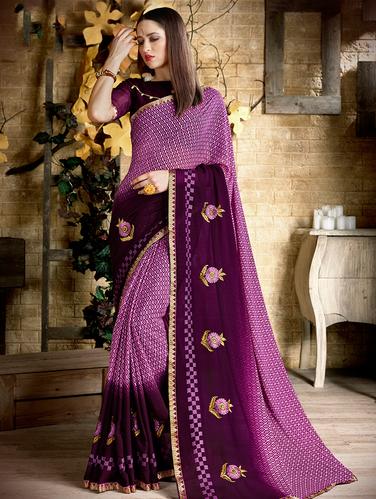 floral embroidered border saree with blouse - 15610232 - Very Small Image - 1