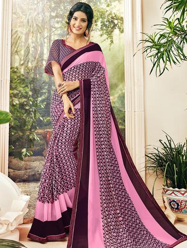 lace border floral printed saree with blouse - 15610233 - Very Small Image - 1