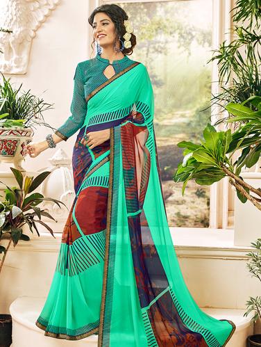 lace border geometrical printed saree with blouse - 15610234 - Very Small Image - 1