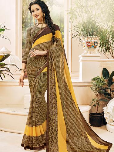 lace border geometrical printed saree with blouse - 15610235 - Very Small Image - 1