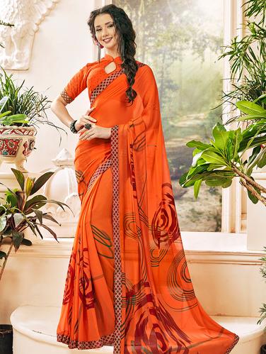 lace border geometrical printed saree with blouse - 15610237 - Very Small Image - 1