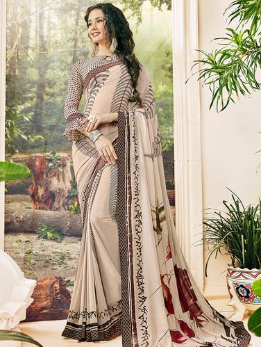 lace border digital printed saree with blouse - 15610238 - Very Small Image - 1