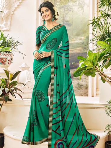 lace border geometrical printed saree with blouse - 15610239 - Very Small Image - 1