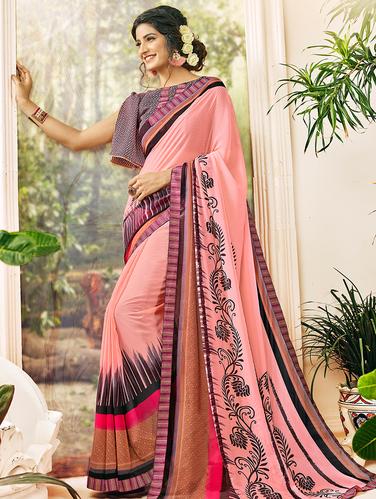 lace border placement printed saree with blouse - 15610240 - Very Small Image - 1